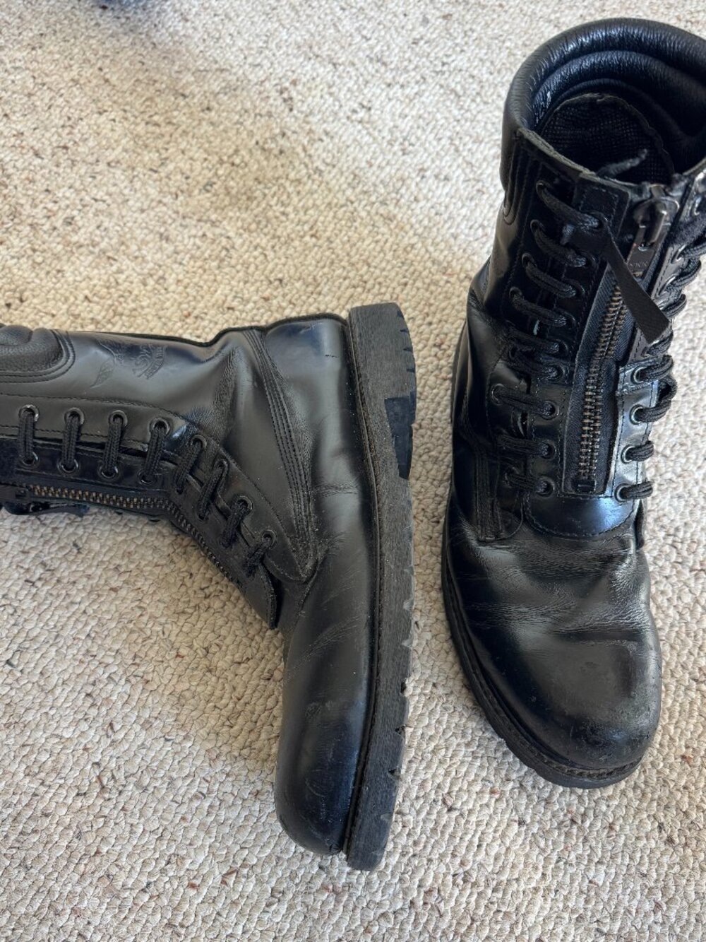 Firefighter Mens Boots, Full Leather, Vibram Sole, Zip and Lace Front, Sz 9 - Picture 2 of 13